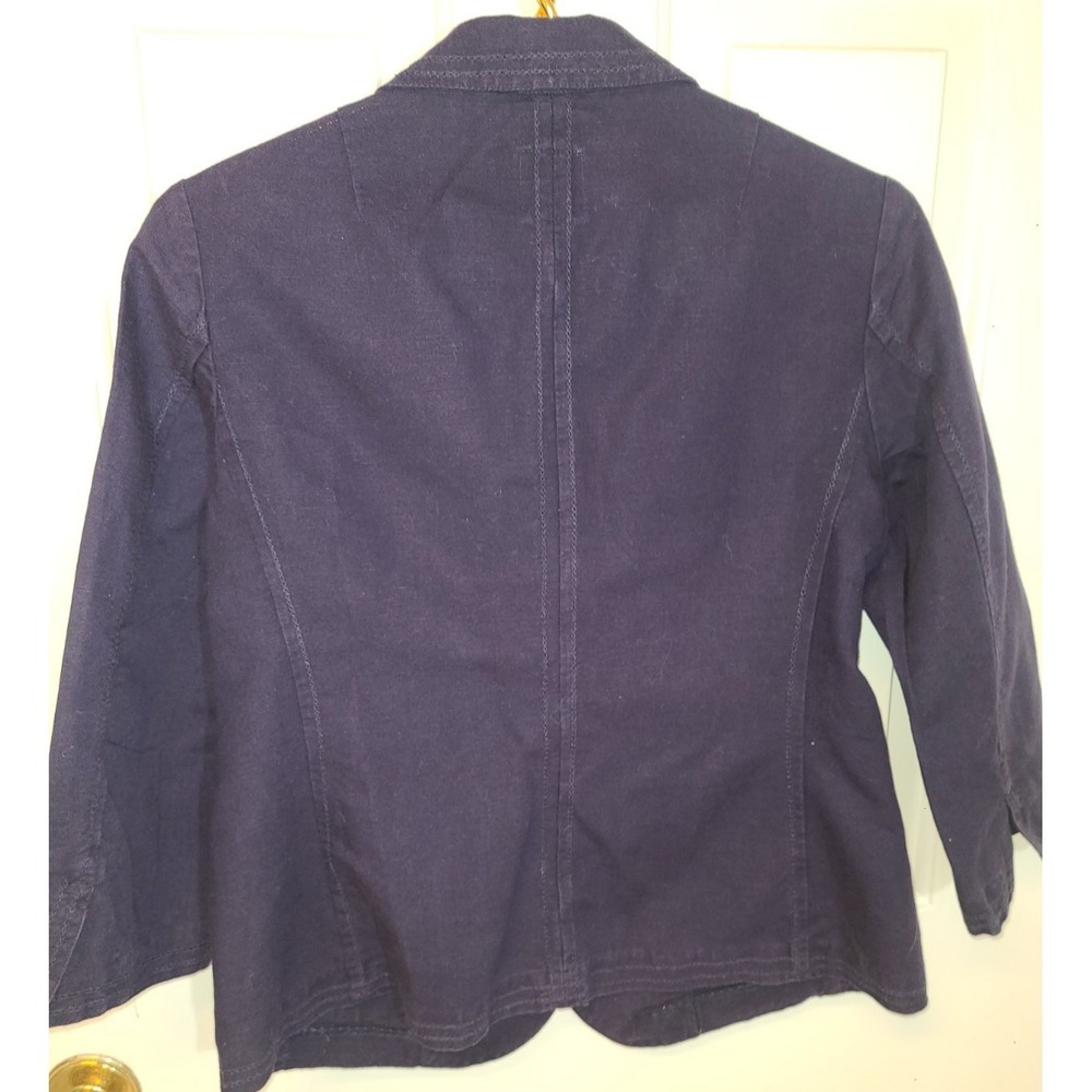 Gap Blazer Womens 6 Navy Blue Linen Blend Notch Lapel 3/4 Sleeve Prep Academic - Picture 6 of 9